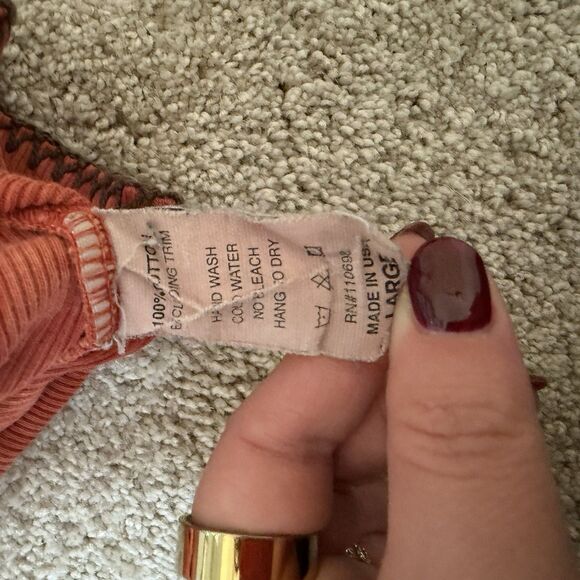 Me & Ko Red Tie Dye Henley Top Large Boho Ribbed Cotton USA Made Retro 60s - Picture 8 of 11